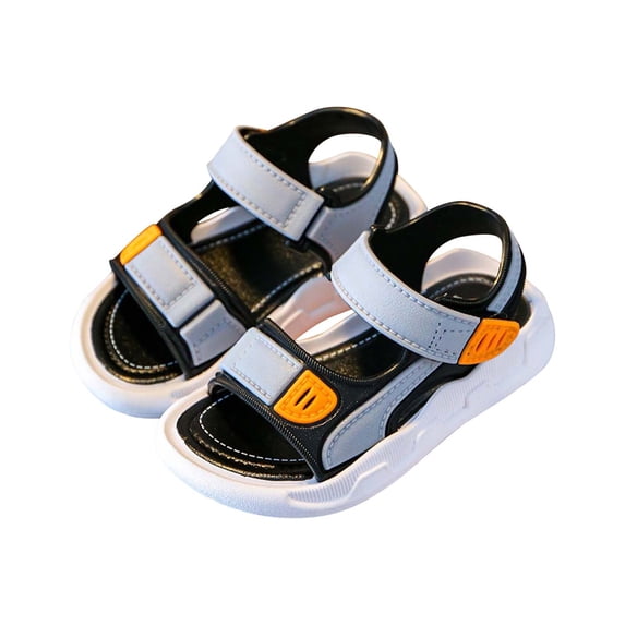 Walking Sandals Boys Girls Faux Leather Anti-Slip Adjustable Buckle Comfortable Beach Sandals Open Toe Low Heel Gray 6 Years
