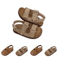 thumbnail image 1 of Walking Sandals Boys Girls Faux Leather Anti-Slip Adjustable Buckle Comfortable Beach Sandals Open Toe Low Heel Khaki 1.5(34), 1 of 5