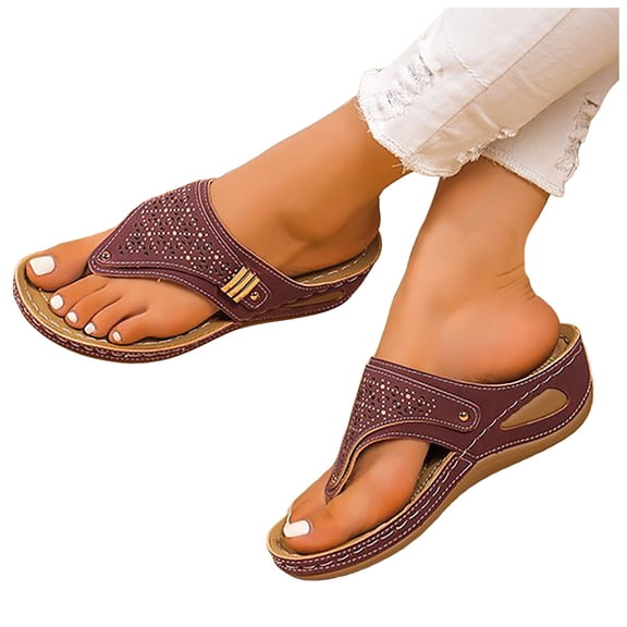 Walking Sandals Women Comfort Beach Sandals For Woman Slip on Flat Sandals Ladies Soft Cushion Fashion Yoga Mat Slippers Red 9.5
