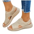 thumbnail image 1 of Walking Sandals Women Platform Soft Sole Elastic Mesh Slip on Flat Shoes Open Toe Comfy Arch Support Beach Shoes Beige Size 7, 1 of 7