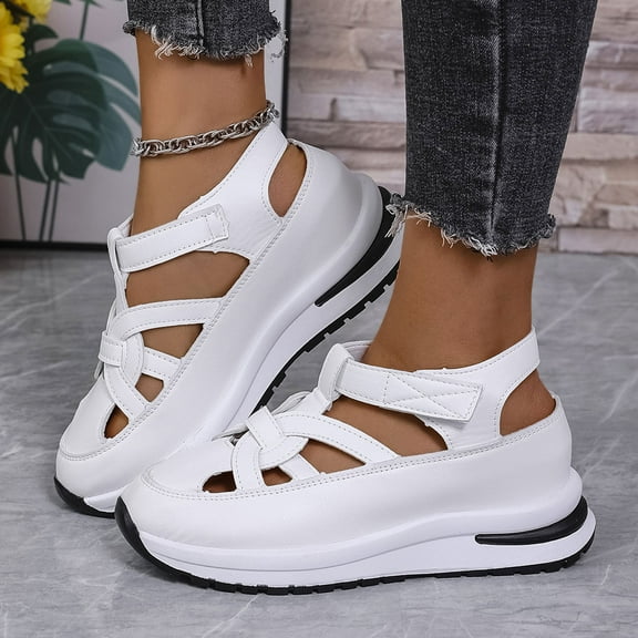 Walking Sandals Women,Summer Shoes For Women,Women's Sandals,Womens Wedge Sports Sandals Soft Thick Sole Closed Toe Strappy Lightweight Comfortable Casual Stylish Sandals Casual Stylish,White,7.5
