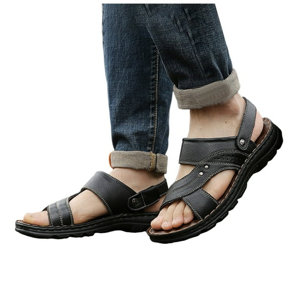 Walking Sandals for Men Trendy Casual Leather Comfortable Slip on Work Shoes Summer Outdoor Slides Slippers