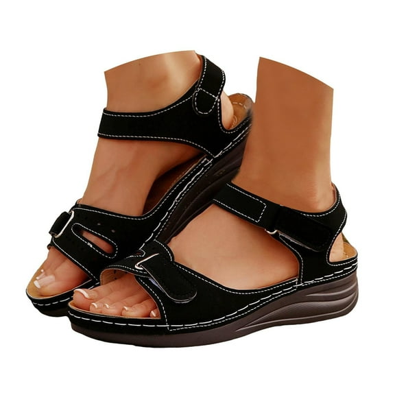 Walking Sandals for Women 2025 Summer Simple Casual Leather Ankle Strap Low Heel Sandals Ladies