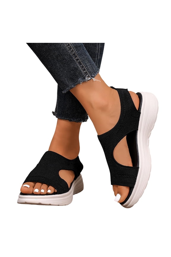 Walking Sandals for Women Lightweight Open Toe Slip on Summer Mesh Sneakers Comfy Cushioned Orthopedic Shoes Black Size 7