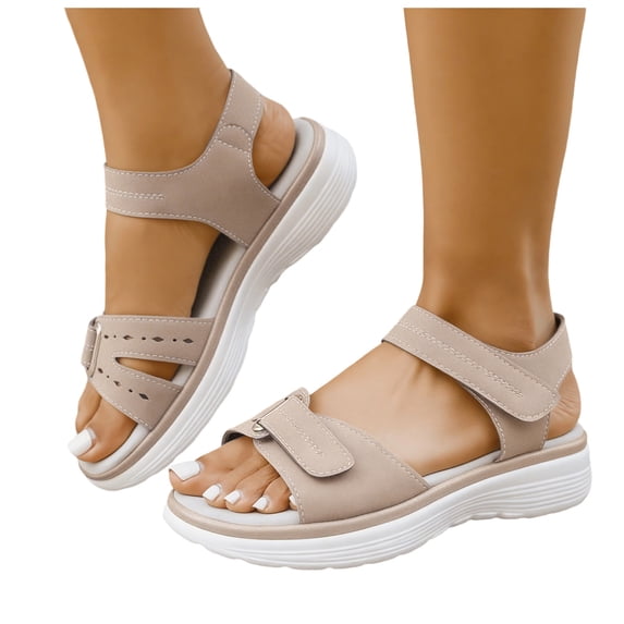 Walking Sandals for Women Thick Soft Sole Strappy Beach Shoes Comfortable Footbed Open Toe Lightweight Casual Summer Athletic Footwear Beige Size 7
