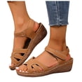 thumbnail image 1 of Walking Sandals for Women Trendy Crooss Strappy Open Toe Wedges Comfy Arch Support Orthopedic Shoes Ankle Strap Summer Heels Brown Size 9.5, 1 of 7
