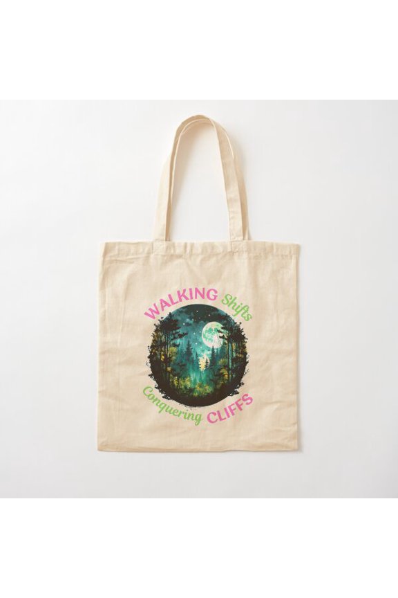 Walking Shifts, Conquering Cliffs. Outdoor Walk Canvas Tote Bags, Reusable Shopping Bag