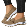 thumbnail image 1 of Walking Shoes Women Breathable Knit Mesh Loafers Nonslip Soft Sole Casual Sneakers Slip on Flat Shoes Coffee Size 8, 1 of 6