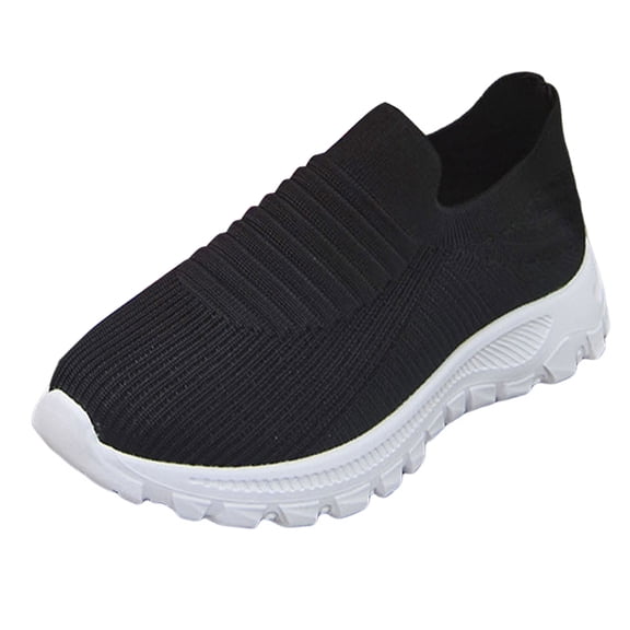 Walking Shoes Women Casual Lightweight Slip on Loafers Comfy Soft Sole Stretch Knit Mesh Solid Color Sneakers Black Size 6.5