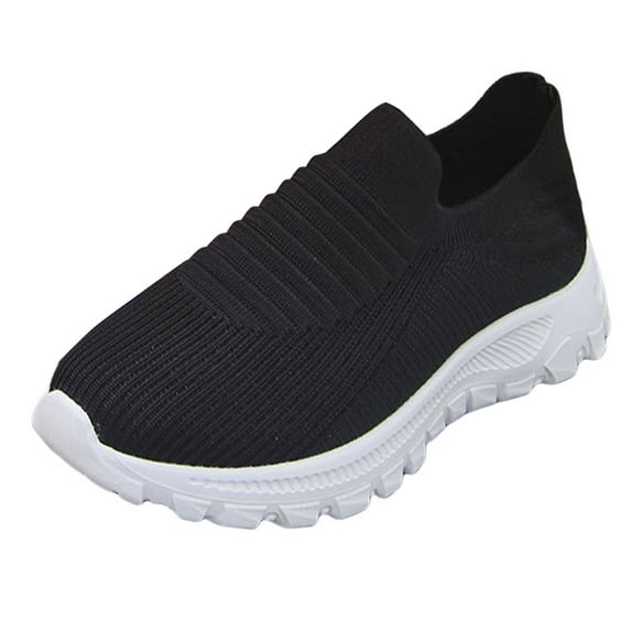 Walking Shoes Women Casual Lightweight Slip on Loafers Comfy Soft Sole Stretch Knit Mesh Solid Color Sneakers Black Size 9