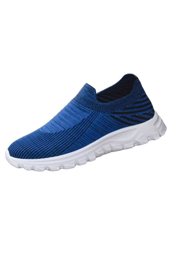 Walking Shoes Women Casual Lightweight Slip on Loafers Comfy Soft Sole Stretch Knit Mesh Solid Color Sneakers Blue Size 9