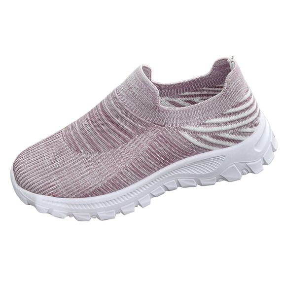 Walking Shoes Women Casual Lightweight Slip on Loafers Comfy Soft Sole Stretch Knit Mesh Solid Color Sneakers Light Purple Size 6.5