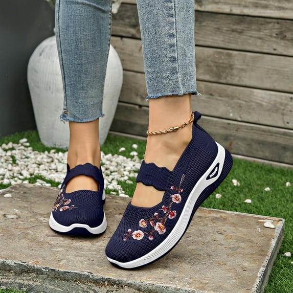 Walking Shoes Women Comfort,Orthopedic Shoes,Orthopedic Walking Shoes for Women, Woven Orthopedic Breathable Soft Sneaker Non-Slip Arch Support Anti-Skid Slip On Wide & Bulky Sports Shoes,Blue,10