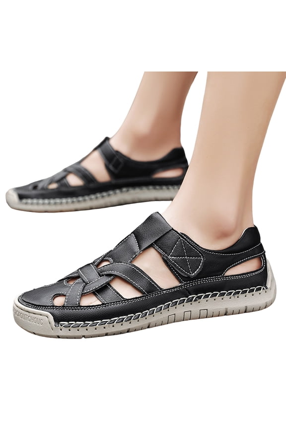Walking Shoes Women Hollow out Fisherman Sandals Comfortable Footbed Driving Shoes Lightweight Slip on Flat Shoes Black Size 7