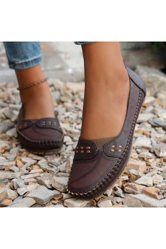Walking Shoes Women, Orthopedic Shoes for Women Wide Width, Women's Loafers Classic Leather Slip On Casual Comfortable Sneakers Work Office Dress Sneaker Closed Toe Non-Slip Walking Shoes, Coffee 7