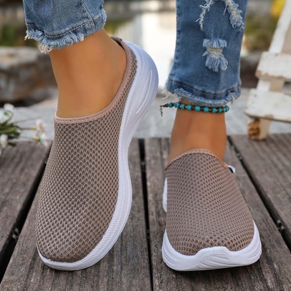 Walking Shoes Women Slip On, Office Shoes, Orthopedic Shoes for Women Wide Width, Women's Slip-On Mules Breathable Mesh Summer Slippers Lightweight Soft Sole Casual Shoes for Daily Wear, Khaki 6.5