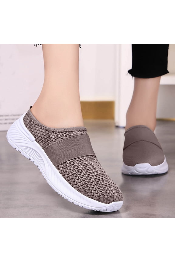 Walking Shoes, Women Sneakers, Women Shoes, Office Shoes, Shoes for Women, Women's Slip-On Mules Breathable Mesh Summer Shoes Lightweight Soft Sole Casual Shoes for Daily Wear, Coffee 7.5