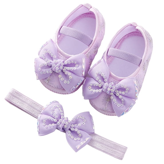 Walking Shoes for Babies Size 0-3 Months Soft Pearl Floral Princess Flats Comfort Lightweight Elastic First Birthday Purple Boots