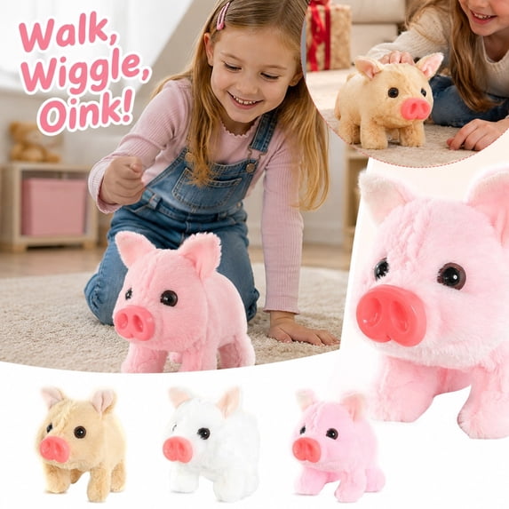 Walking Spotted Pig Pet Piggy Interactive Crawling Piglet Electronic Plush Toy Pig Oink Twitch Nose Wag Tail Animated Gifts for Toddlers Birthday, 7'' Brown