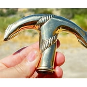Walking Stick Brass Handle in Brass Finish Handmade Walking Cane Handle for Gift Women and Men