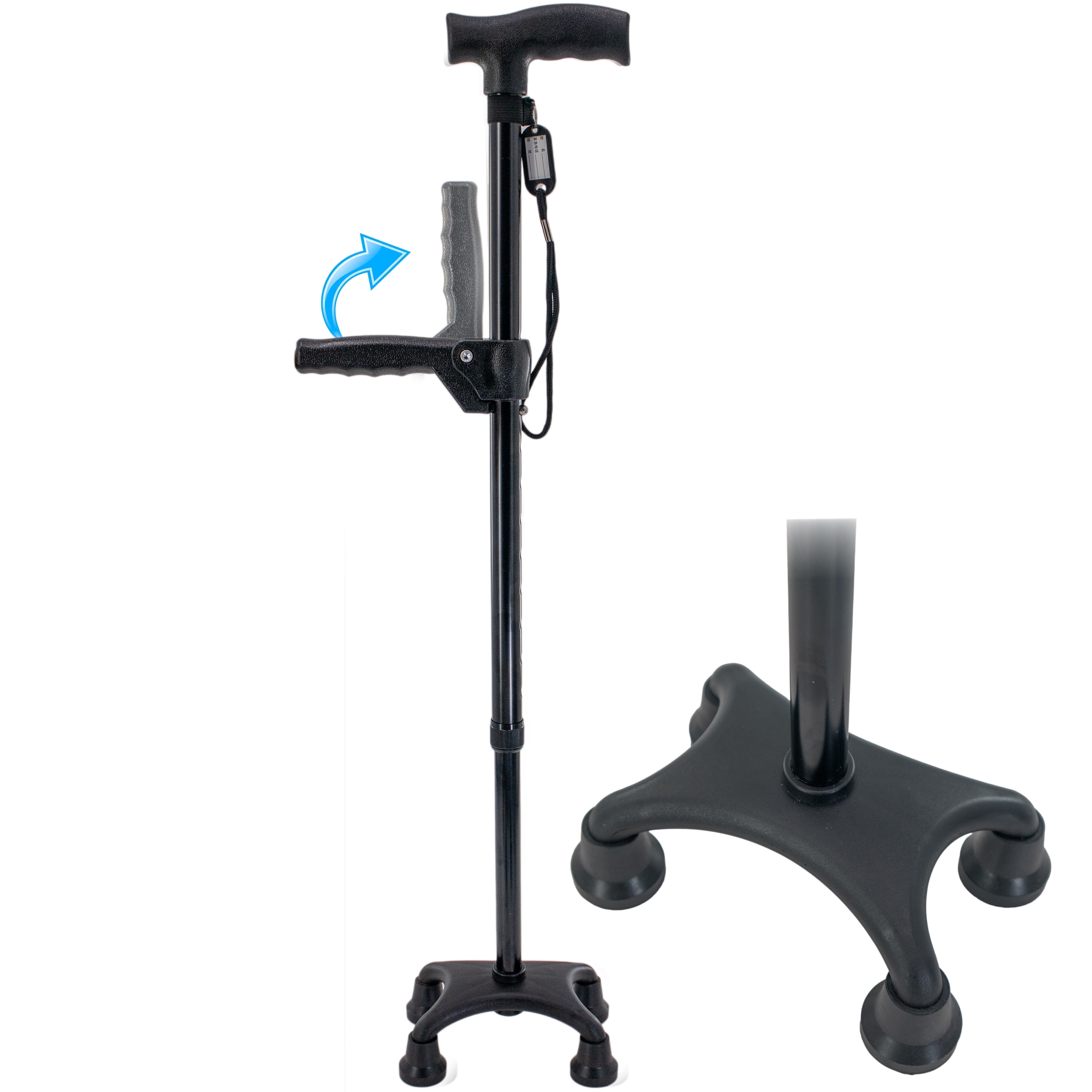 Walking Stick Cane w/ Quad Four Prong Base, Adjustable Rotatable Second ...