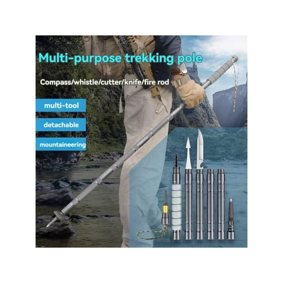 Walking Stick Multifunctional Hiking Stick Outdoor Camping Aluminum Alloy Crutch Multi Purpose Emergency Tool Survival Stick Black