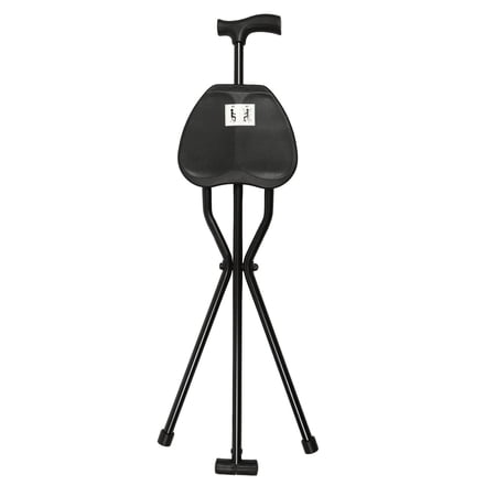 Walking Stick for Seniors, Folding Walking Cane with Seat, Cane Chair Folding Canes Walking Sticks, Stability Triangular Structure, 249 lbs, Black
