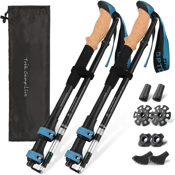 Walking Sticks,Trekking Poles Collapsible Hiking Poles,Lightweight Folding Travel Walking Pole for Men Women,2pc Adjustable Hiking Stick with EVA Grips for Backpacking