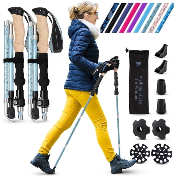 Walking Sticks for Men & Women - 14.5" Foldable Hiking Poles for Backpacking, Exercising and Traveling, Set of 2 Nordic Collapsible Trekking Poles