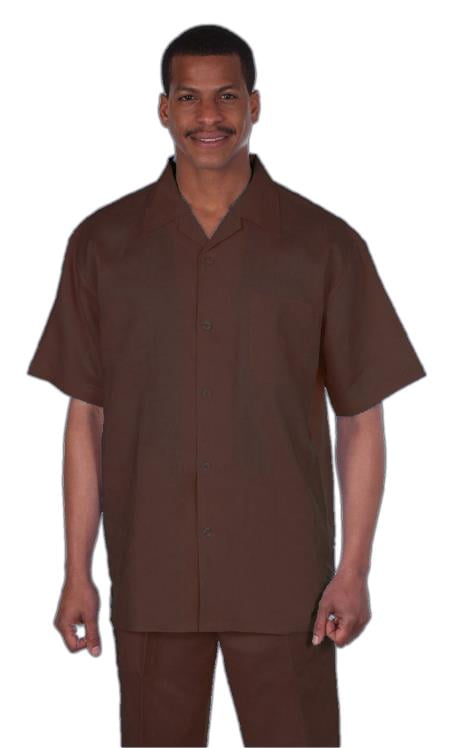Men's Casual Cream Short Sleeve Plain Two Pieces Casual Two Piece Walking Outfit For Sale Pant Sets Suits with Matching Pleated Pants main image 1