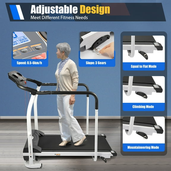 ChicHomey Foldable Treadmill,Multifunctional Folding Senior Fitness Recovery Exercise Treadmill with Long Safety Handrail & Low Noise