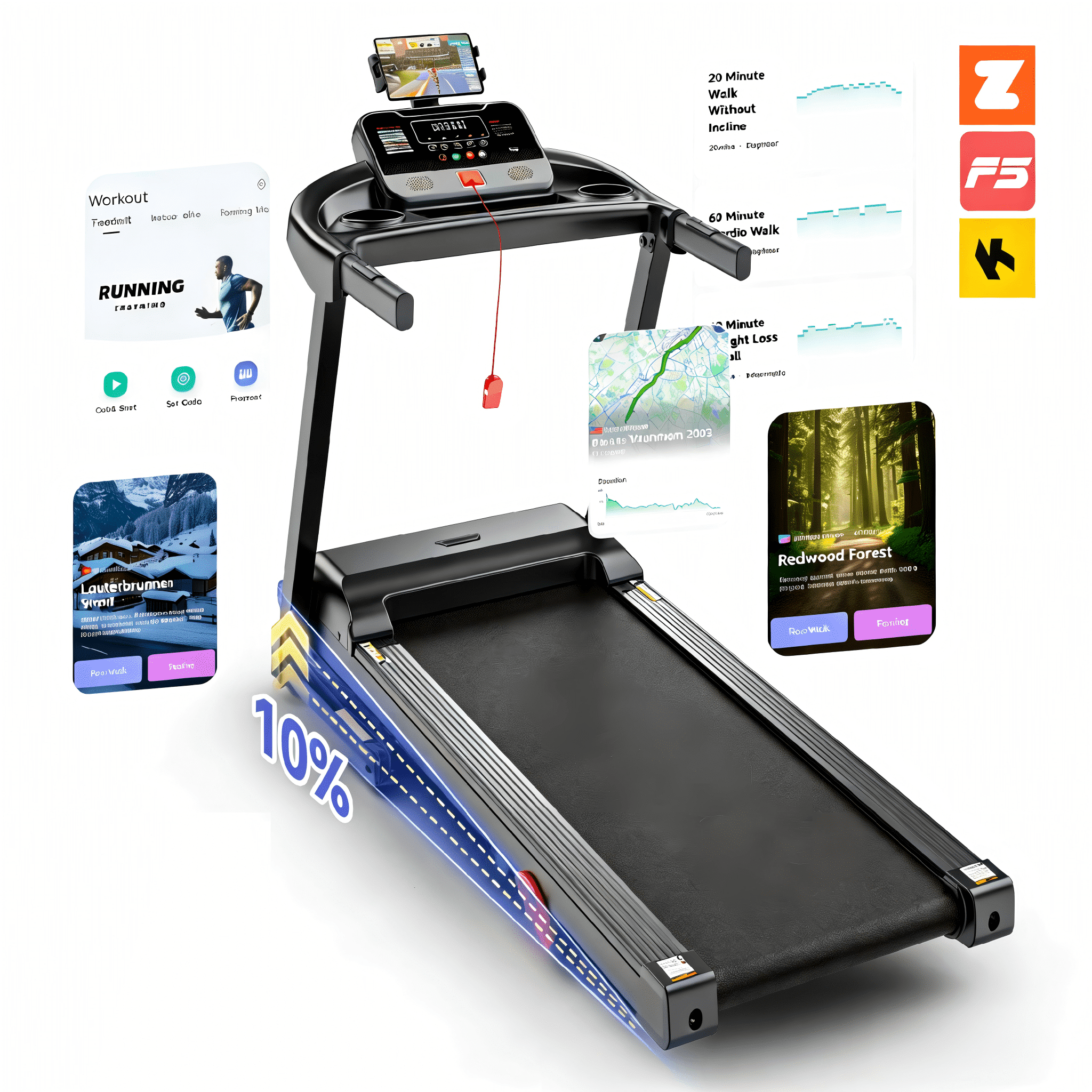Walking Treadmill Pad with Incline - Portable Incline Treadmill, Walking Pad with Handle Bar, 3.0HP Low Noise, 3 in 1 Treadmills for Home, Office,Wide Belt, App, Heart Rate