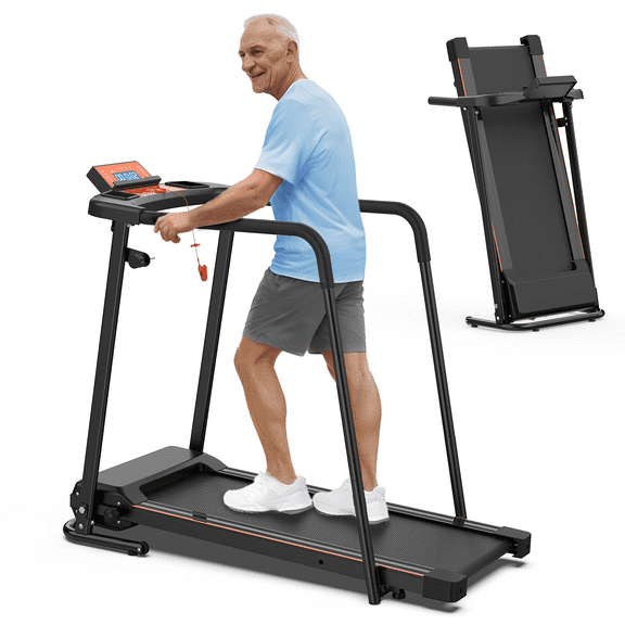 Walking Treadmill for Senior, Foldable Treadmill with Long Handrail, Recovery Fitness Exercise Machine for Home, Optional APP Control, Cup & Phone Holder, 300 LBS Capacity