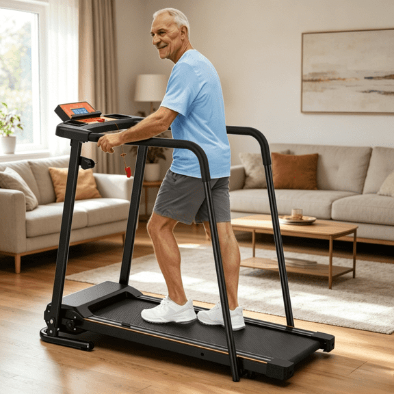 Walking Treadmill for Senior, Foldable Treadmill with Long Handrail, Recovery Fitness Exercise Machine for Home, Optional APP Control, Cup & Phone Holder, 300 LBS Capacity
