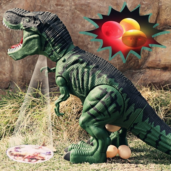 Walking Tyrannosaurus Dinosaur Toy, Roaring Interactive Dinosaur, Kids LED Light Up Dinosaur That Walks and Lays Eggs for Boys and Girls Ages 3+, Red and Green Plastic Battery Operated