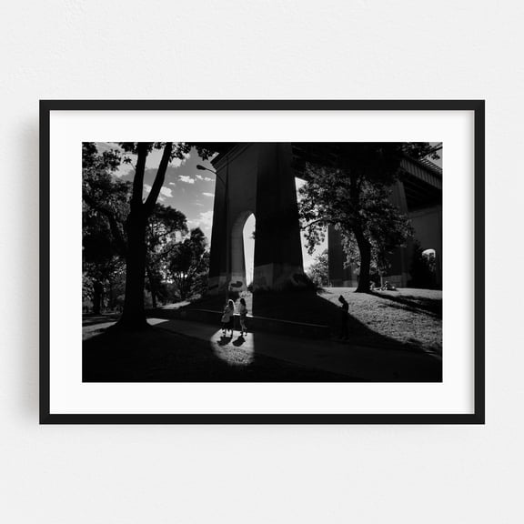 Walking Under Hell Gate Bridge - Queens New York Photography Black Framed Wall Art Print 20 x 30 inches