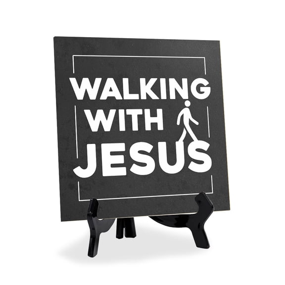 Walking With Jesus 5"x 5" Square Table Sign With Acrylic Easel | Classroom & Home Decor