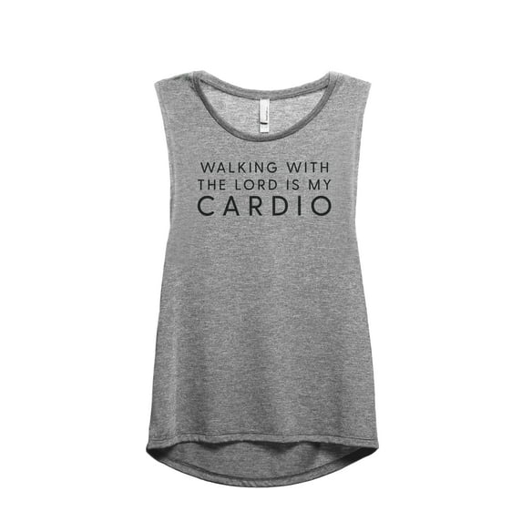 Walking With The Lord Is My Cardio Women's Fashion Sleeveless Muscle Workout Yoga Tank Top Heather Grey Grey Large