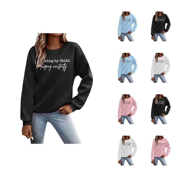 Walking by Faith Tripping Constantly Sweatshirt for Women Christian Bible Verse Graphic Sweatshirts Womens Pullover Top