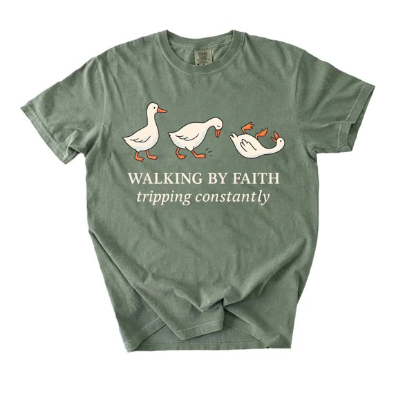 Walking by Faith Tripping Constantly T-Shirt, Minimal Christian Graphic Tee