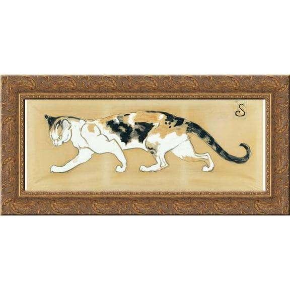 Walking cat 24x12 Gold Ornate Wood Framed Canvas Art by Theophile Steinlen