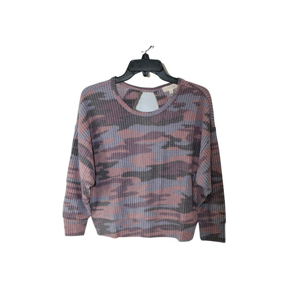 Walking on Sunshine Twist Open Back Waffle Sweatshirt, blush camo, Size XL
