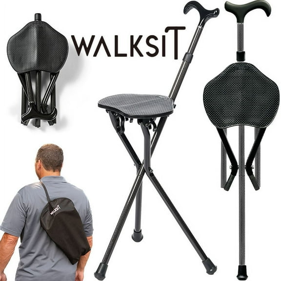 Walksit Ultra-Light Carbon Fiber Walking Cane, Adjustable, Foldable, Compact, with Carry Case, Black, One Size