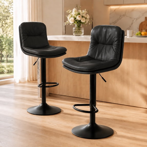 Walktory Set of 2 Swivel Adjustable PU Leather Counter Height Bar Stools Black