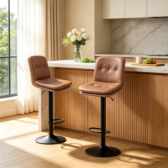 Walktory Bar Stools Set of 2, Swivel Adjustable Counter Height Chairs Brown