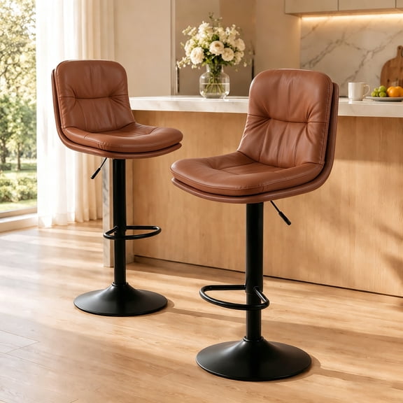 Walktory Bar Stools Set of 2, Swivel Adjustable Counter Height Chairs Brown