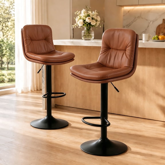 Walktory Set of 2 Swivel Adjustable PU Leather Counter Height Bar Stools Brown