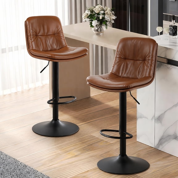 Walktory Bar Stools Set of 2, Swivel Adjustable Counter Height Chairs Brown
