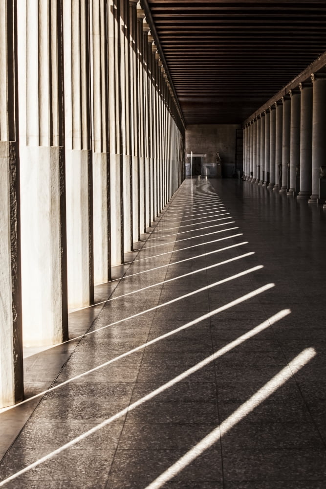 Walkway with columns Ancient Agora Museum Athens Greece Canvas Art - Reynold Mainse Design Pics (12 x 19)