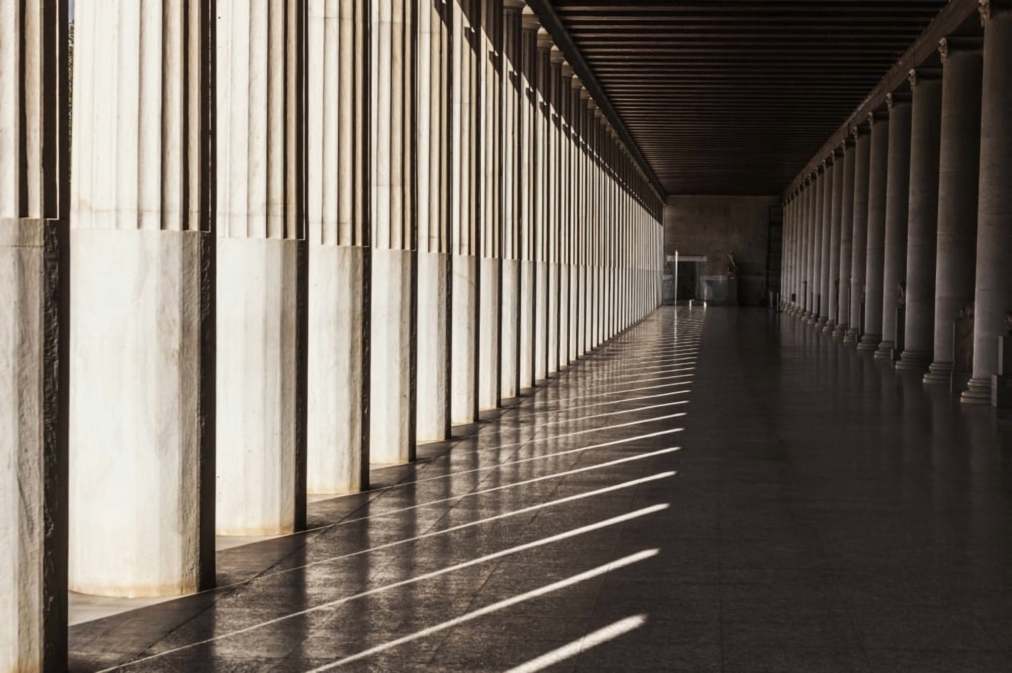 Walkway with columns Ancient Agora Museum Athens Greece Canvas Art - Reynold Mainse Design Pics (19 x 12)